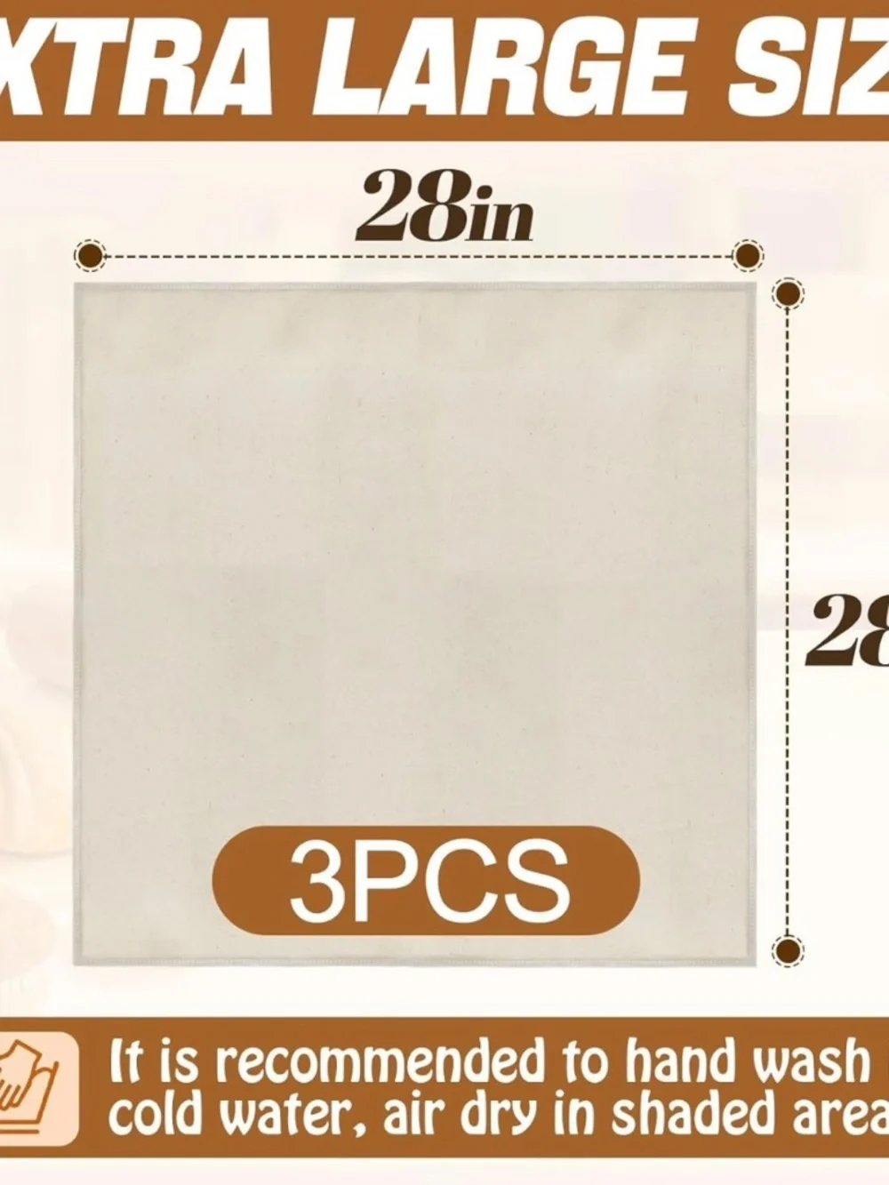 3Pc Sourdough Bread Proofing Cloth Set 28x28 Cotton